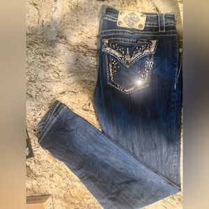 Miss Me Blue Straight Leg Jeans with Silver Accents